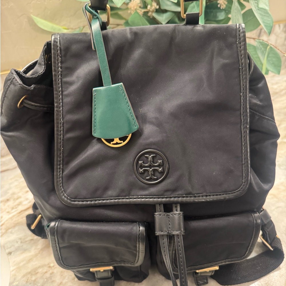 Black Backpack with Gold Accents